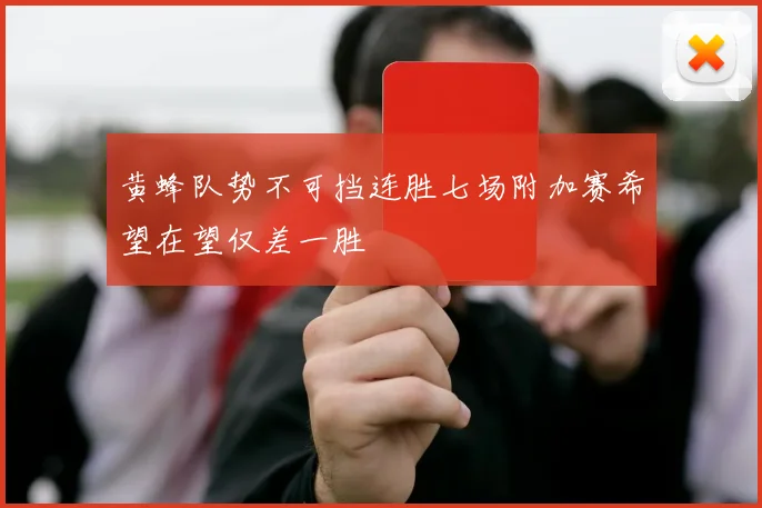 黄蜂队势不可挡连胜七场附加赛希望在望仅差一胜